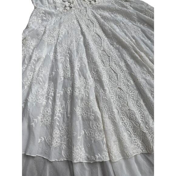Johnny Was Sleeveless Lace Embroidered Crochet Mini Dress White Size XS